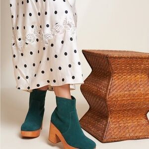 Charlotte Stone Emerald Teal Suede Heeled Paz Platform wood Boots